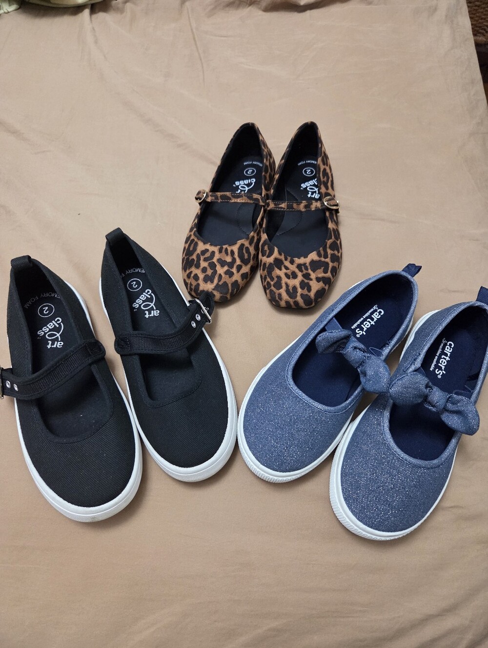 Lot Of Girls Shoes Size 2 Carters, Art Class Leopard Flats Denim Mary Jane Black